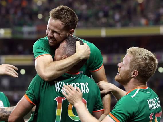 Daryl Horgan, right, celebrates Alan Judge's winner for the Republic of Ireland against the USA.