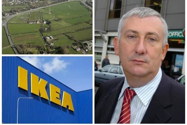 Top left, the proposed IKEA site at Bamber Bridge. Right, Sir Lindsay Hoyle