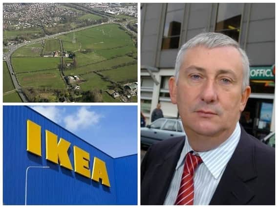 Top left, the proposed IKEA site at Bamber Bridge. Right, Sir Lindsay Hoyle