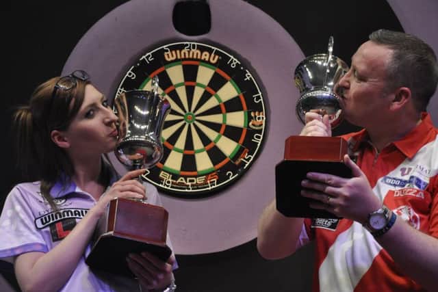Fallon Sherrock (left) and Glen Durrant at Preston Guild Hall (Photo: Michael Ellison)