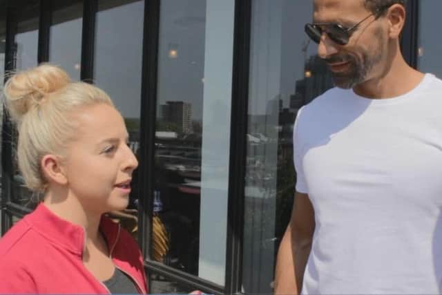 Liv interviewing former England and Manchester United captain Rio Ferdinand.