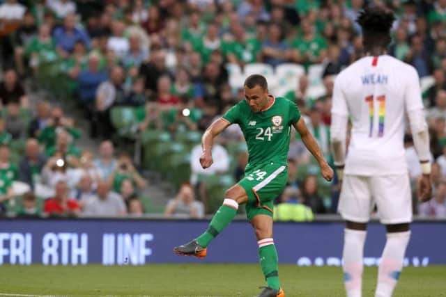 Graham Burke in action for the Republic of Ireland against the United States in Dublin last Saturday