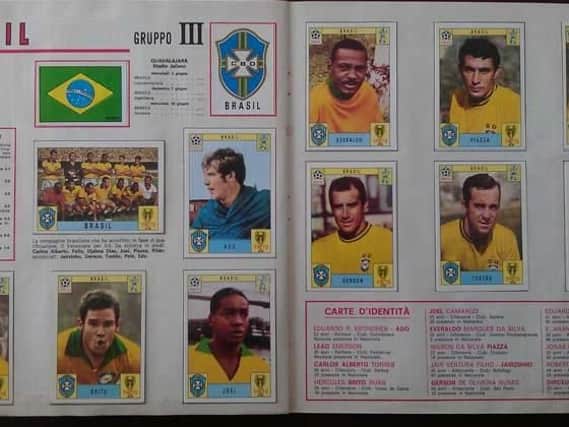 The Brazil team in the Panini World Cup sticker album of 1970