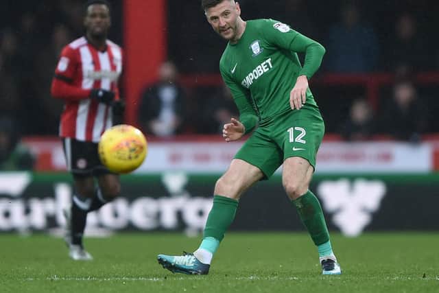 Paul Gallagher in action for Preston against Brentford