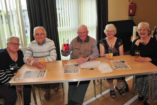 from left, Brenda Harding, Len Fletcher, David Dawson, Cathleen Dawson and Mavis Fletcher at the Auctioneers event at Broughton and District Club for Methodist Action