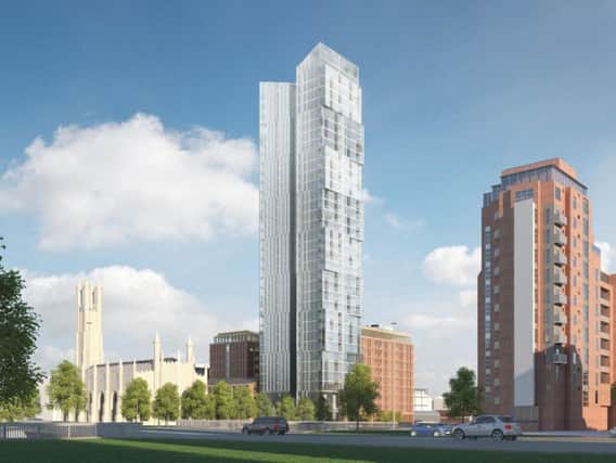 Logik Developments, headed by Andrew Flintoff, have submitted plans to build a 35-storey block of apartments in the centre of Manchester (Image via Logik Developments).