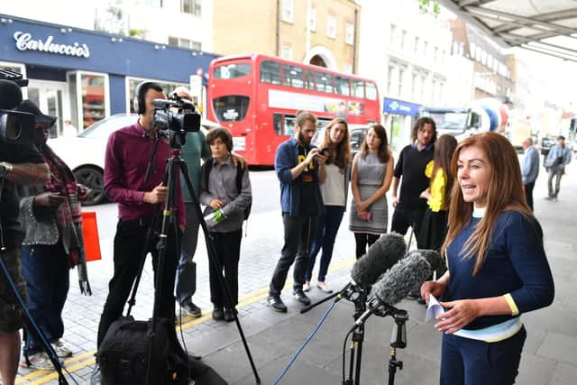 Charlotte Caldwell, mother of 12-year-old Billy Caldwell, speaks outside Chelsea & Westminster Hospital