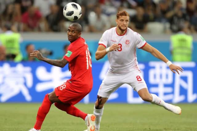 England's Ashley Young played at left wing back against Tunisia
