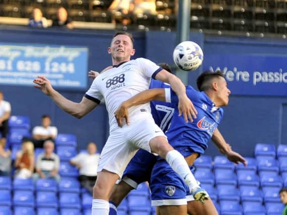 Alan Browne in action for PNE in a pre-season friendly at Oldham in July 2016
