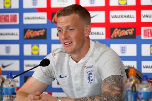 Jordan Pickford speaks to the press ahead of England's game against Belgium