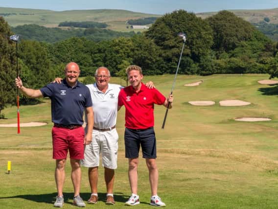 Chorley Golf Club members Danny Wright (left) and Darren Edwards with CGC Captain John Gorton.