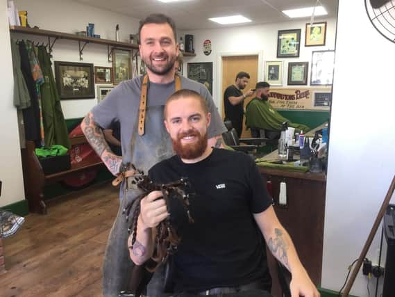 James Dodwell had his head shaved by Declan Parkinson, at Declan's Barbershop, in Ashton, in aid of The Little Princess Trust
