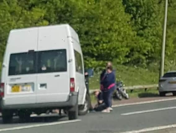 A motorcyclist from Chorleyhas praised a brave passerby, who helped save her life, after she was injured in a crash on the M6