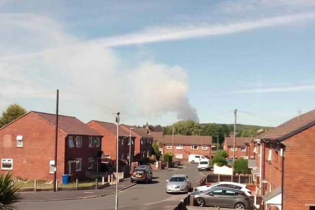 The fire's smoke as seen from Wigan.
