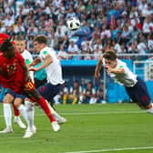 Belgium's Dedryck Boyata directs a header on goal during the FIFA World Cup Group G match at Kaliningrad Stadium.