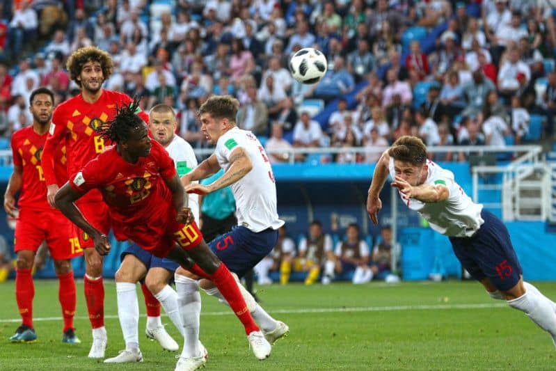Belgium's Dedryck Boyata directs a header on goal during the FIFA World Cup Group G match at Kaliningrad Stadium.