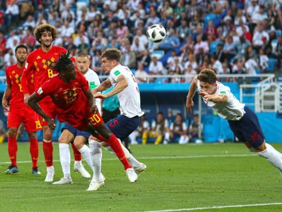 Belgium's Dedryck Boyata directs a header on goal during the FIFA World Cup Group G match at Kaliningrad Stadium.