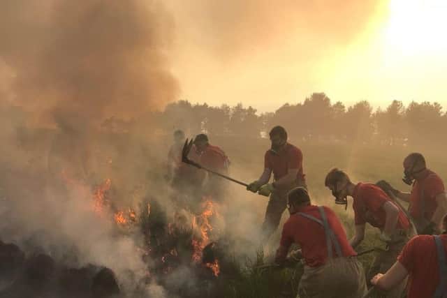 Fire teams from Lytham battle the moorland blaze at Winter Hill