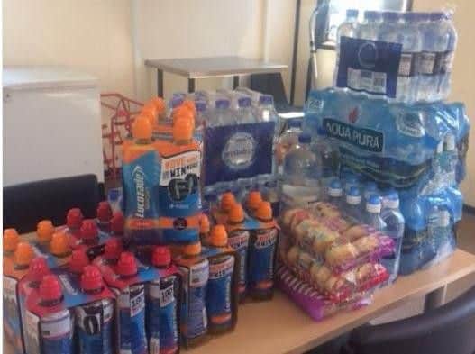 Some of the drinks donated to firefighters