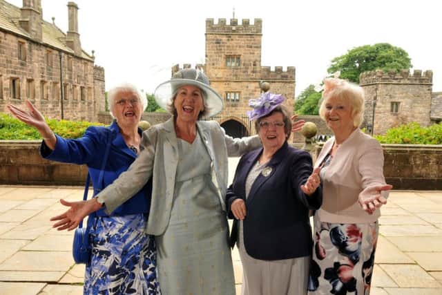 Hoghton WI celebrating 90th birthday at Hoghton Tower Anita Pugh, Presdient of Hoghton WI, Jackie Hobson, Lancashire WI Chairman, with Pauline Fazackerley and Jean Cuffin
