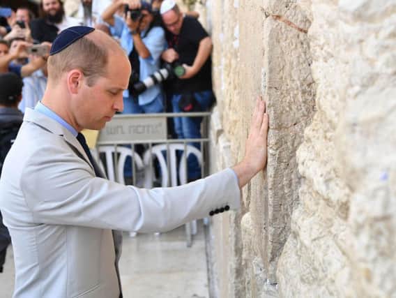 The Duke of Cambridge during a visit to the Western Wall in Jerusalem's Old City, as part of his tour of the Middle East