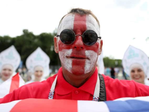 An England fan shows his support prior to the World Cup quarter final match at the Samara Stadium. Picture: Owen Humphreys/PA Wire