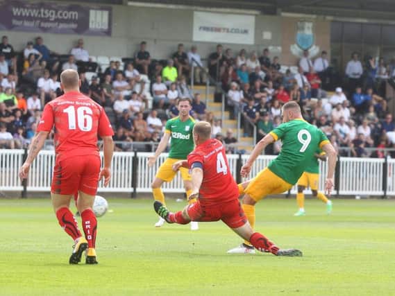 Louis Moult was on target in Preston's big win over Bamber Bridge