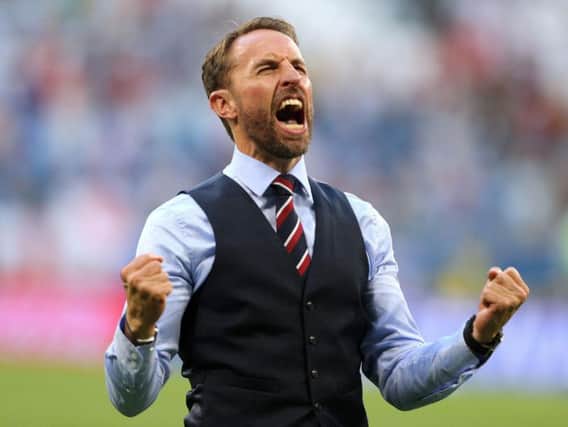 England manager Gareth Southgate celebrates the quarter final win