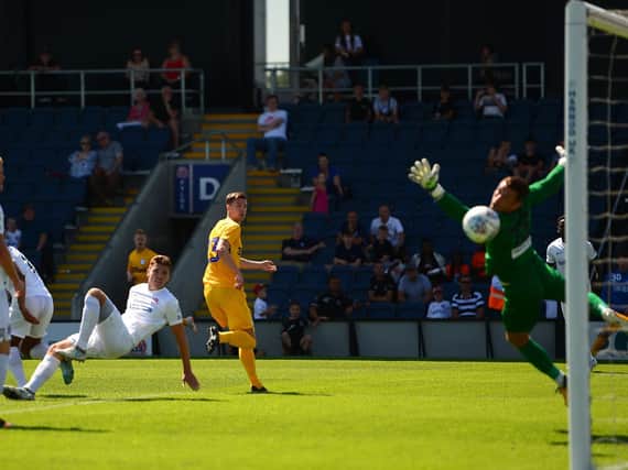 Paul Huntington heads PNE in front at AFC Fylde