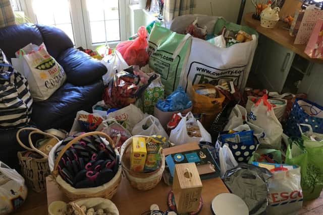 The wedding gifts of food pile up at the couple's Croston home