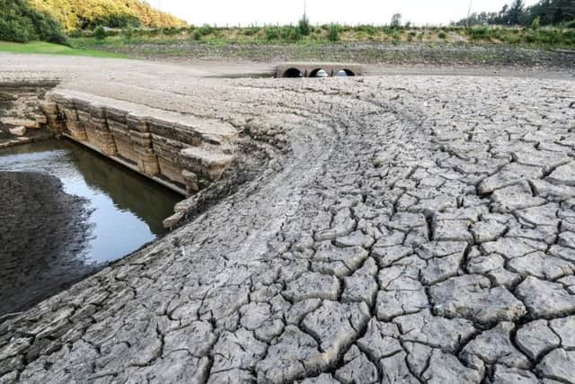 The dried up bed of the United Utilities owned Wayoh Reservoir in the village of Edgworth, Bolton