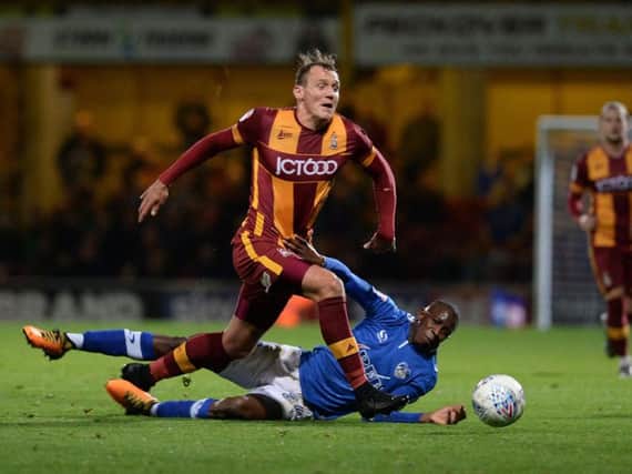 Charlie Wyke in action for Bradford against Oldham