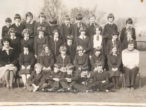 Wellfield High School 1978/9. Julie Ginger is second from bottom row second one on the left side next to library teacher Miss OMalley. Mrs Baybutt, home economics teacher, is on the right