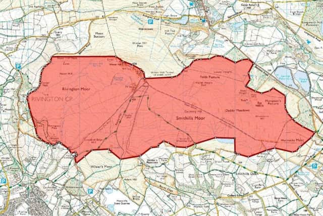 New map of Winter Hill showing the red area which visitors are advised to  avoid.