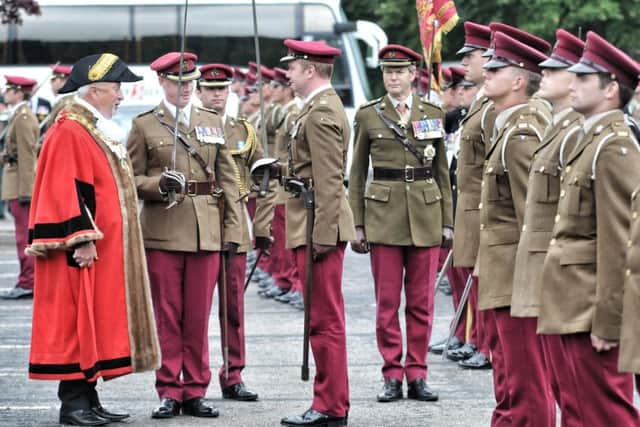 Picture by Julian Brown 21/07/18

Mayor of South Ribble, Councillor John Rainsbury, inspects the troops

The King's Royal Hussars parade through Leyland to celebrate their Freedom of the Borough.