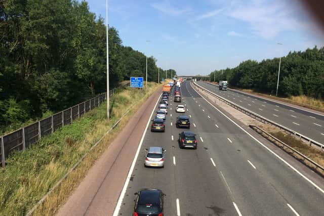 The queue on the M6 northbound today, with a practically empty southbound carriageway