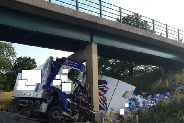 The scene at an M6 bridge near Garstang today