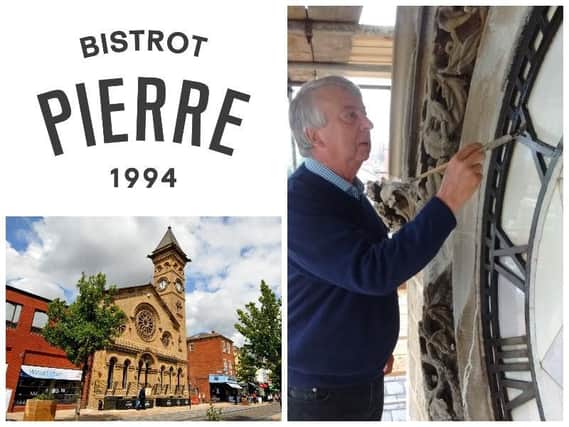 Fishergate Baptist Church - new Bistrot Pierre and right, Trevor Kervick at work on the clock