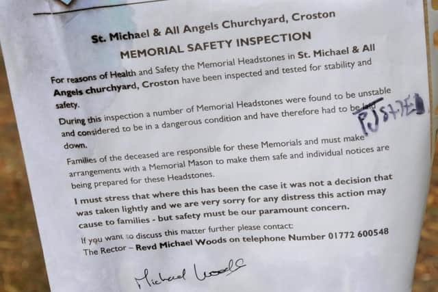 The notice at St Michael's Church in Croston