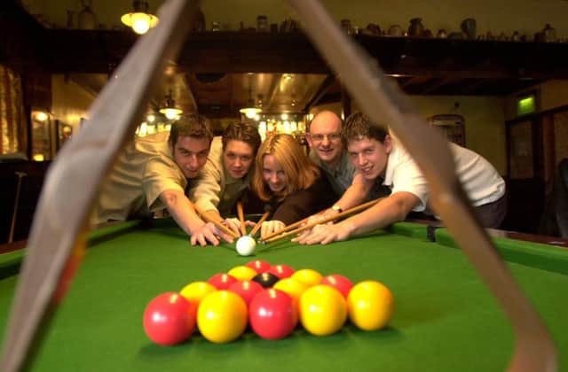 Taking part in a massive 24-hour pool marathon are Paul Brogden, Rebecca Tonge, Annmarie McGlynn, Steve Kay and Darren Kay at the Sumners, Fulwood, Preston