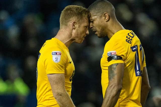 Eoin Doyle and Jermaine Beckford in their infamous clash at Hillsborough