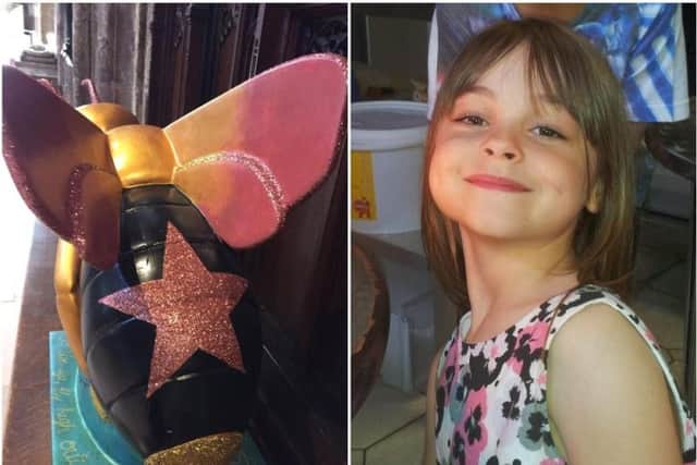 'The Little Superstar' bee made by Saffie Roussos' friends and former classmates at Tarleton Community Primary School is on display at Manchester Cathedral