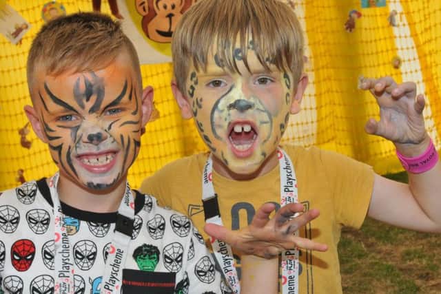 LEP - LEYLAND  02-08-18
Lennon Holding, seven, and William Carr, seven,  have fun, 
Kids aged four to 15 years old,  have fun at Leyland Play Scheme event, organised and run by a team of volunteers, the event was held at Leyland United ground.