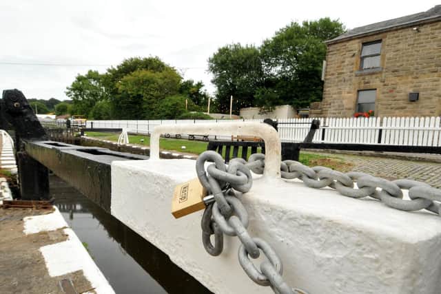 A locked lock on the Leeds - Liverpool Canal just next to the Top Lock pub in Chorley