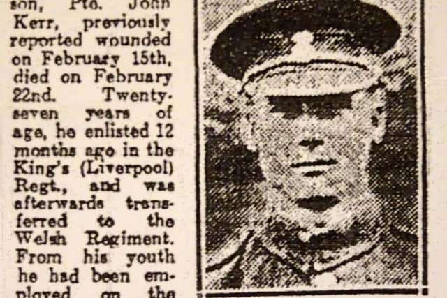 Private Kerr was wounded on February 15, 1917. He died on February 22