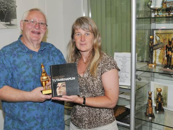 Egyptologist Bill with Adlington Library manager Carole Turner
