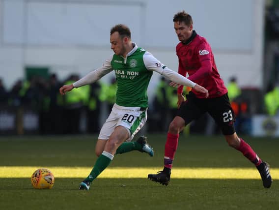 Brandon Barker in action for Hibs during his loan spell last season