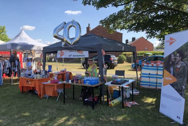 Sue Struthers manning the MS Society stall at Adlington Carnival