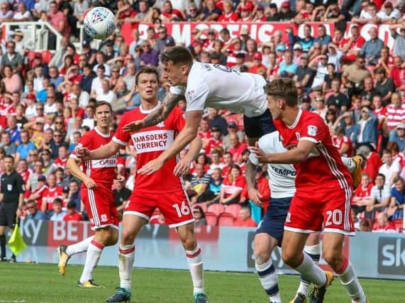 Jordan Hugill in action for Preston against Middlesbrough last season