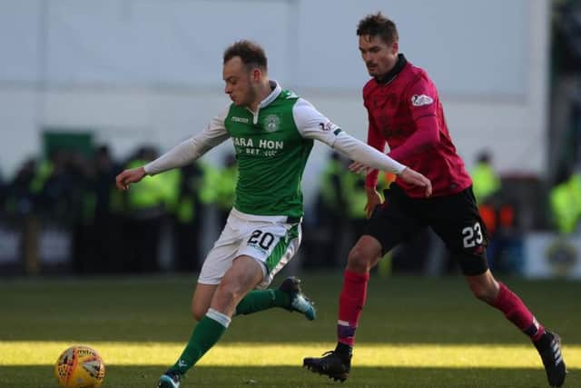 Brandon Barker in action for Hibs during his loan spell last season